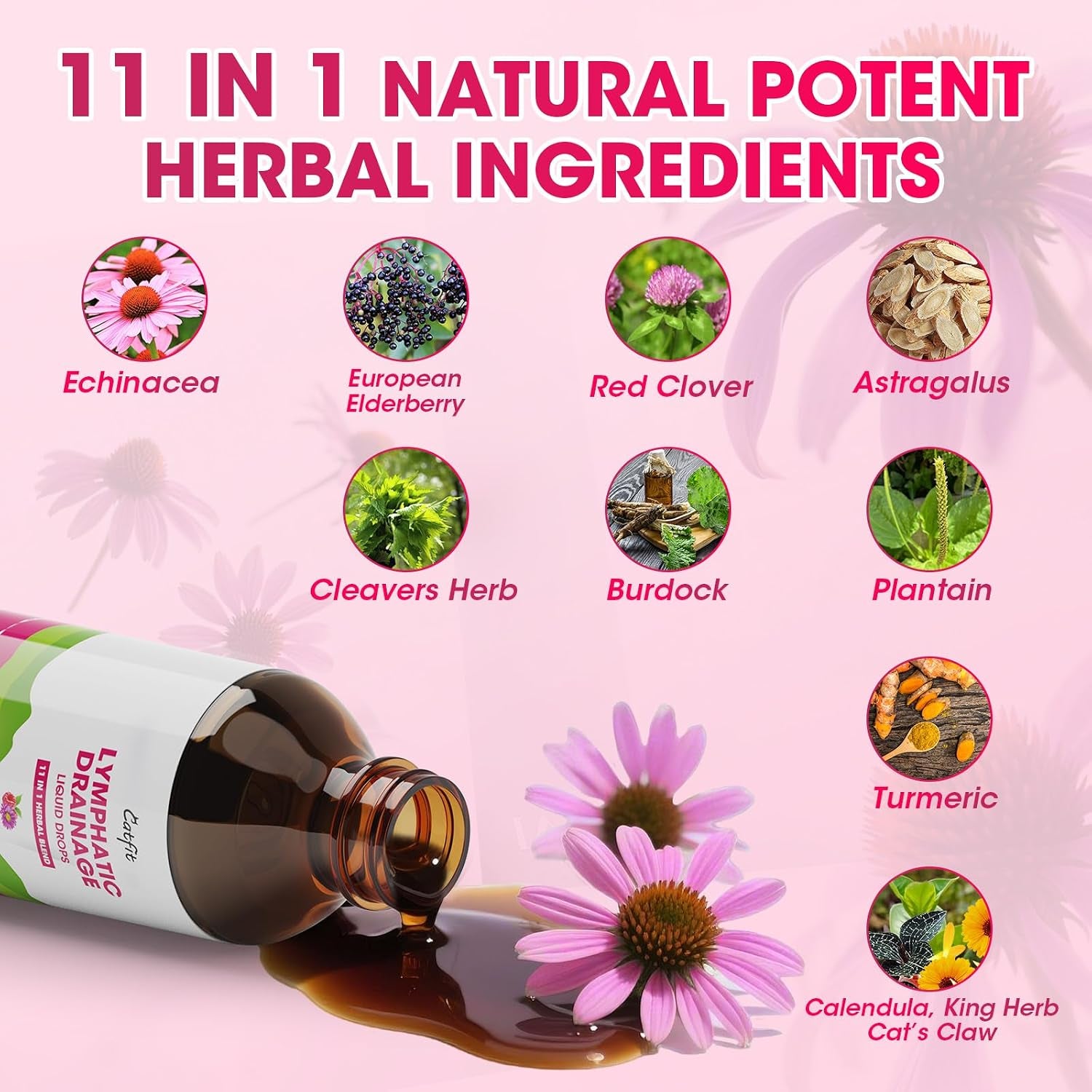 Lymphatic Drainage Drops Supplements,Lymph Support, Fluid Retention 4 Fl Oz | Echinacea,Elderberry,Cleavers, Red Clover Herb for Cleanse & Detox, Liver Health, Immune Support, Vegan, Non-Gmo,Raspberry