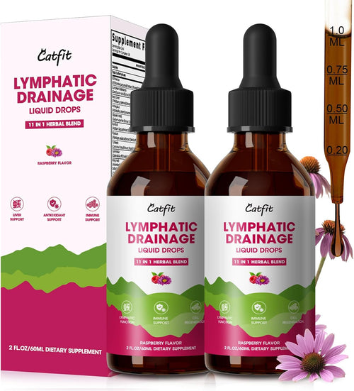 Lymphatic Drainage Drops Supplements,Lymph Support, Fluid Retention 4 Fl Oz | Echinacea,Elderberry,Cleavers, Red Clover Herb for Cleanse & Detox, Liver Health, Immune Support, Vegan, Non-Gmo,Raspberry