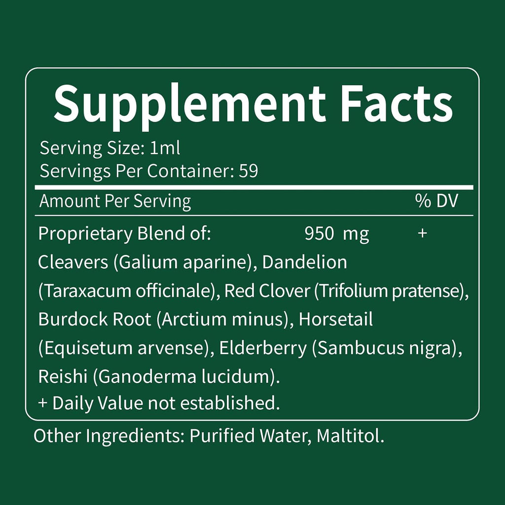Cleavers Lymphatic Drainage Drops. 7-In-1 Herbal Tincture | Cleavers Herb Extract Supplement for Detox Cleanse Support & Immune Support W/ Elderberry Reishi. | High Absorption. 2 Oz