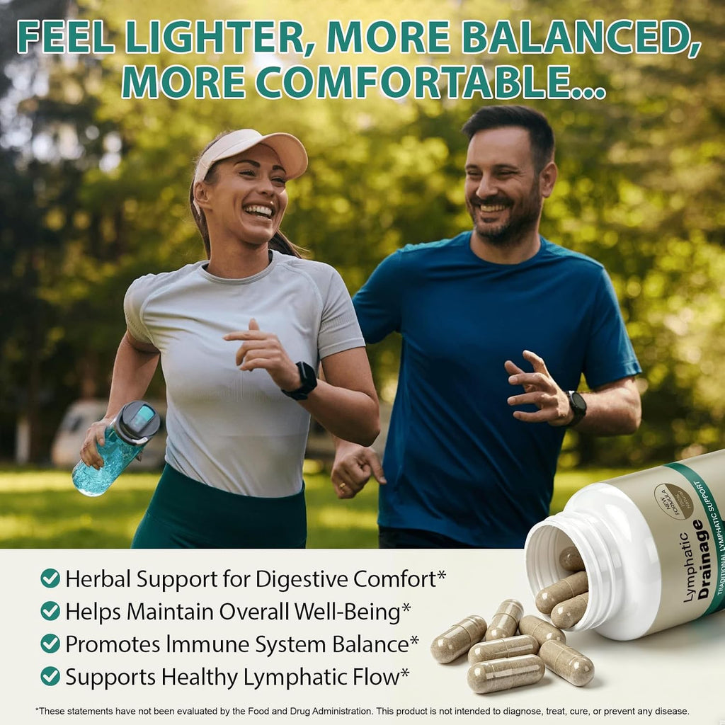 Lymphatic Drainage Supplements, Lymphatic Drainage Capsules for Immune Health & Fluid Balance – Natural Herbal with Echinacea, Dandelion & Burdock Root, Non-Gmo, Vegan, Gluten Free - 120 Capsules