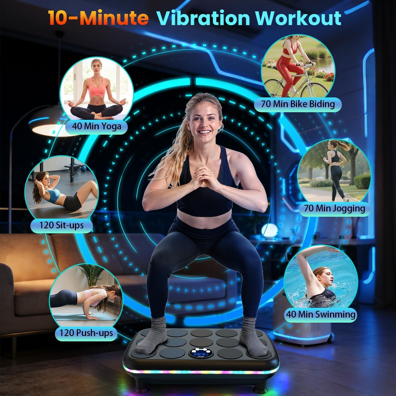 Vibration Plate Fitness Platform Exercise Machine Vibrating Shaking Full Body Shaker Workout Vibrate Stand Shake Board Sport for Weight Loss Fat Burner for Gym Home Office