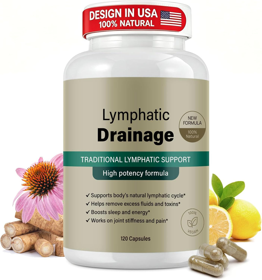 Lymphatic Drainage Supplements, Lymphatic Drainage Capsules for Immune Health & Fluid Balance – Natural Herbal with Echinacea, Dandelion & Burdock Root, Non-Gmo, Vegan, Gluten Free - 120 Capsules