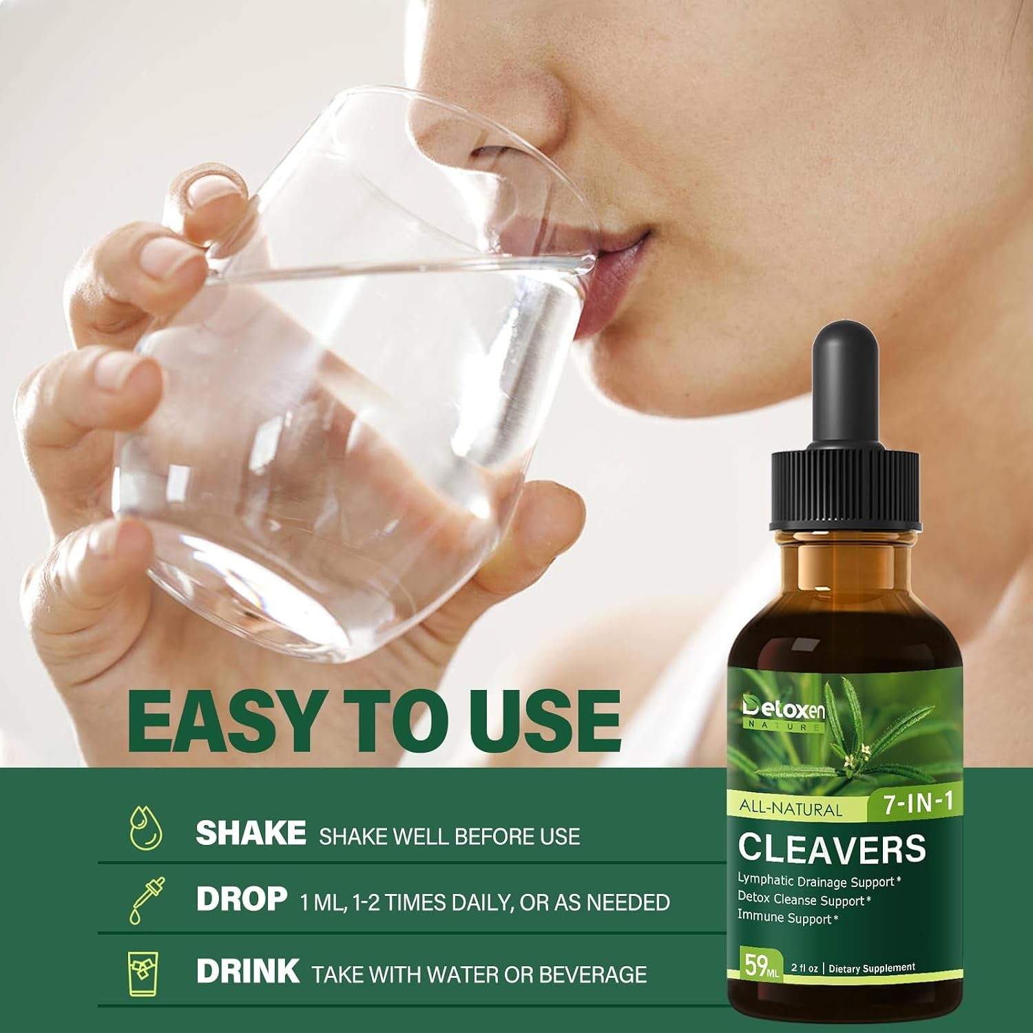 Cleavers Lymphatic Drainage Drops. 7-In-1 Herbal Tincture | Cleavers Herb Extract Supplement for Detox Cleanse Support & Immune Support W/ Elderberry Reishi. | High Absorption. 2 Oz