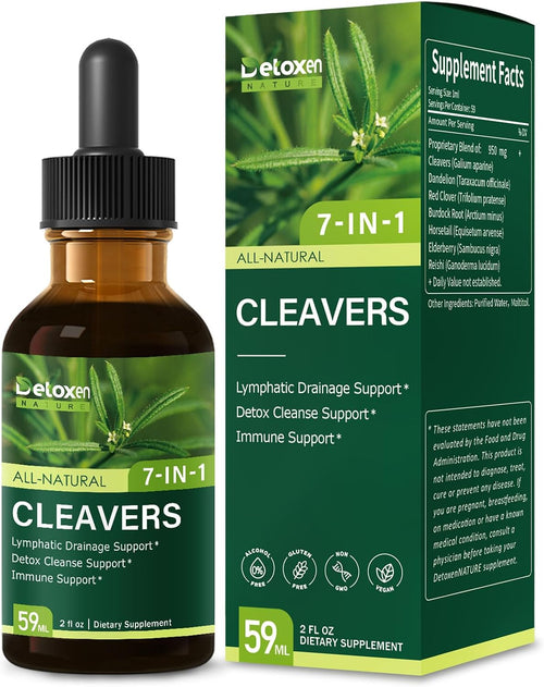 Cleavers Lymphatic Drainage Drops. 7-In-1 Herbal Tincture | Cleavers Herb Extract Supplement for Detox Cleanse Support & Immune Support W/ Elderberry Reishi. | High Absorption. 2 Oz