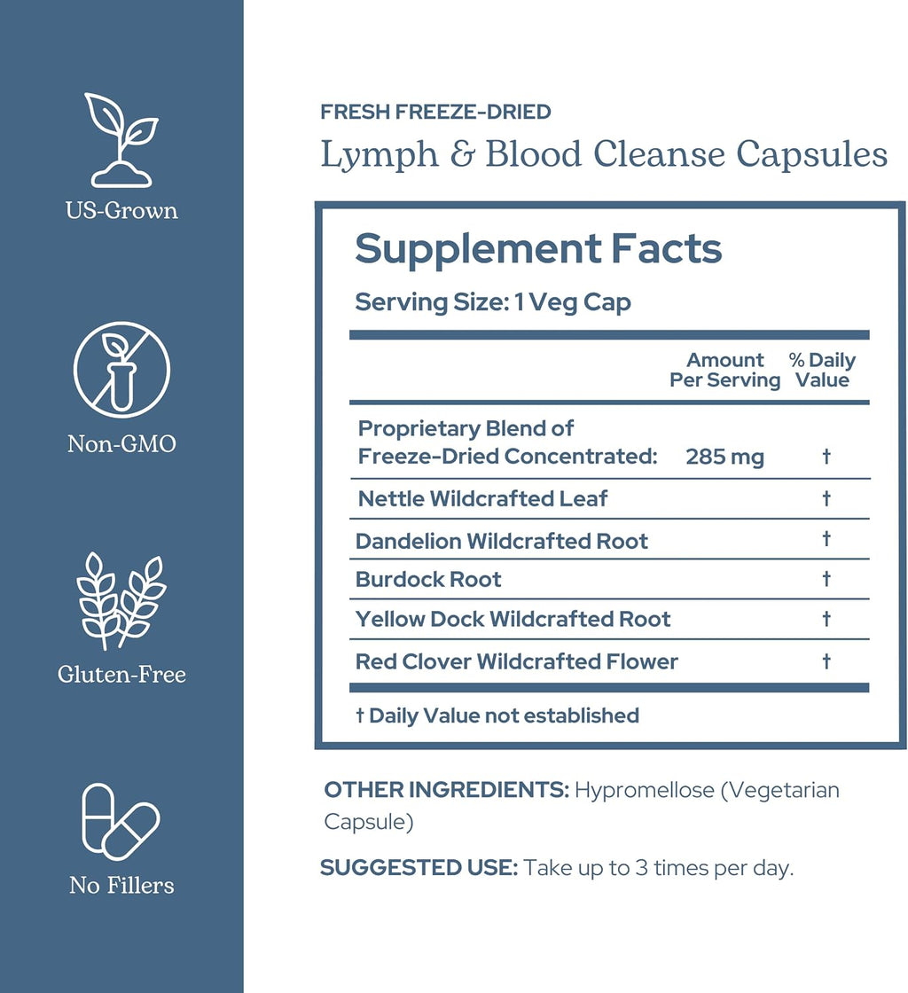 Eclectic Herb - Lymph & Blood Cleanse Capsules | Lymphatic & Circulatory Support | Freeze Dried, Concentrated Herbal Supplement | Natural, Wildcrafted, Non-Gmo, Gluten Free, Vegan (45 CT | 285 Mg)