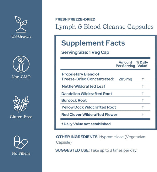 Eclectic Herb - Lymph & Blood Cleanse Capsules | Lymphatic & Circulatory Support | Freeze Dried, Concentrated Herbal Supplement | Natural, Wildcrafted, Non-Gmo, Gluten Free, Vegan (45 CT | 285 Mg)